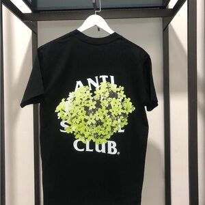 Anti Social Social Club Black Graphic Tee with Lime Floral Print